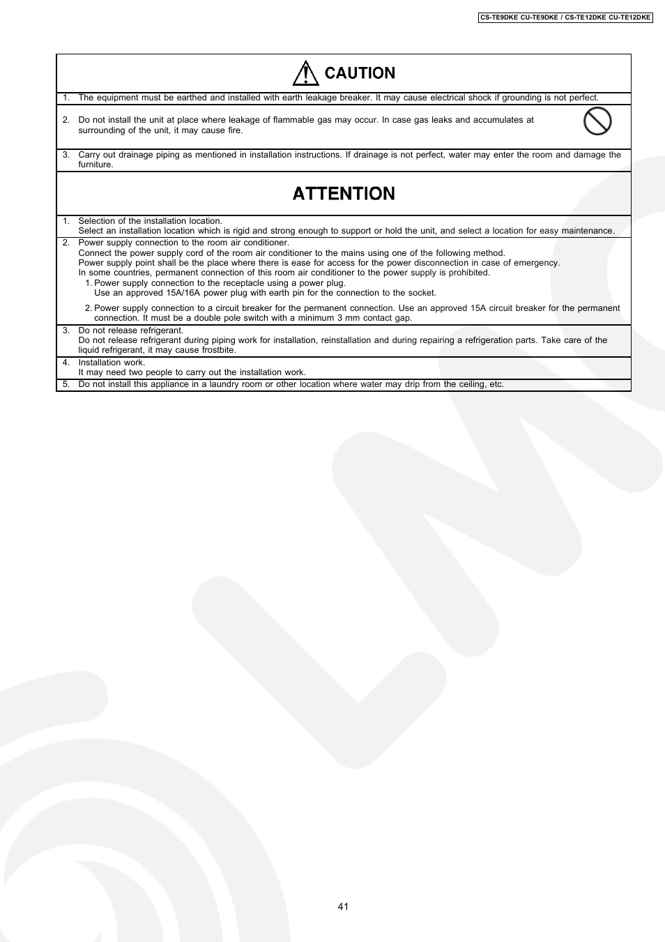 Panasonic CU-TE12DKE User Manual | Page 41 / 80