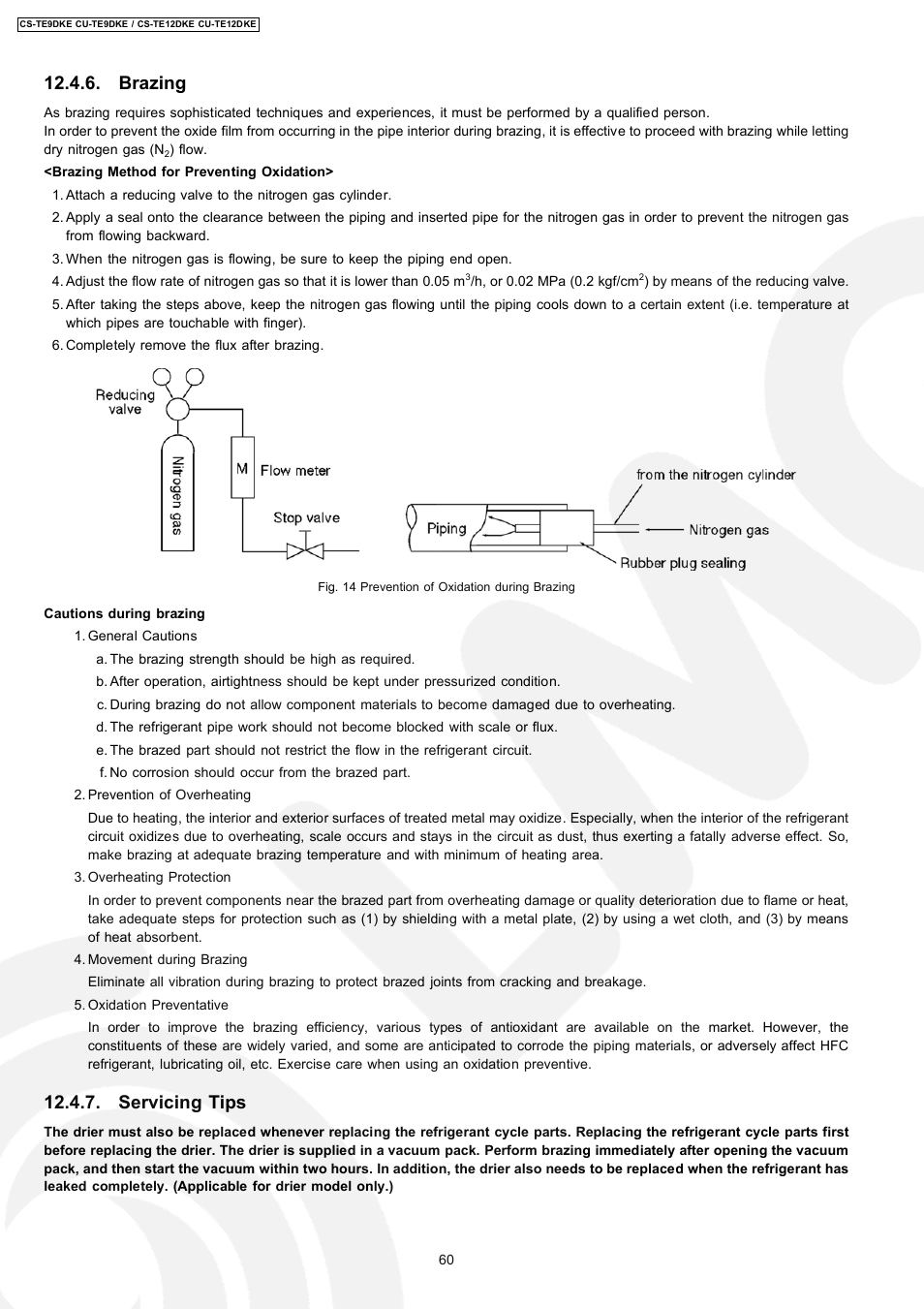 Brazing, Servicing tips | Panasonic CU-TE12DKE User Manual | Page 60 / 80