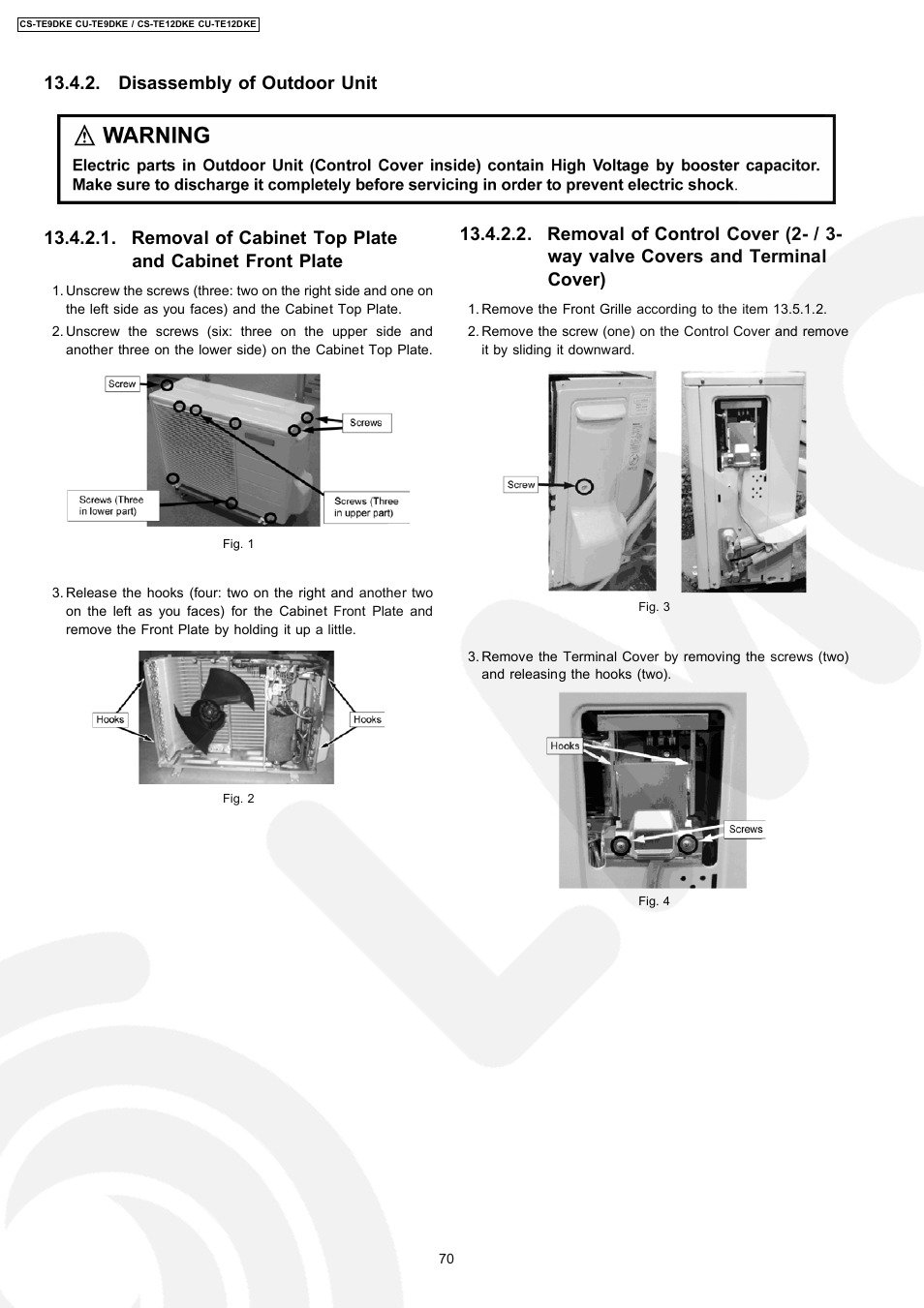 Disassembly of outdoor unit | Panasonic CU-TE12DKE User Manual | Page 70 / 80