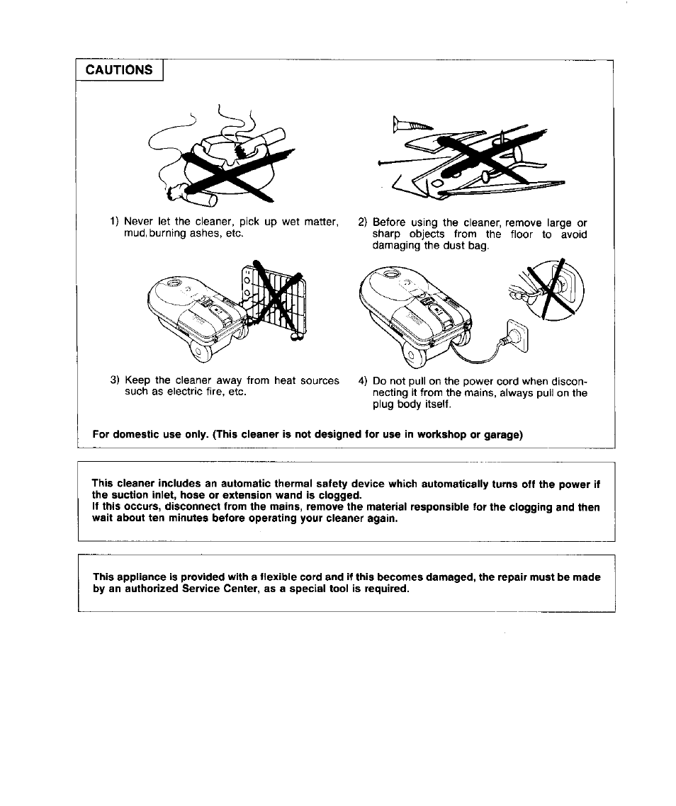 Cautions | Panasonic MC-E852 User Manual | Page 3 / 8