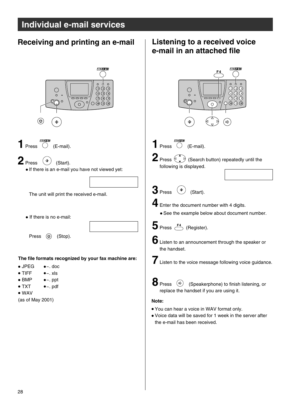 Individual e-mail services, Receiving and printing an e-mail | Panasonic KX-PW301DL User Manual | Page 28 / 32