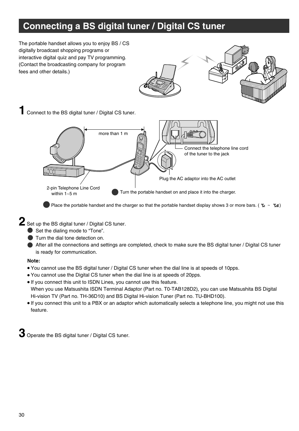 Connecting a bs digital tuner / digital cs tuner | Panasonic KX-PW301DL User Manual | Page 30 / 32