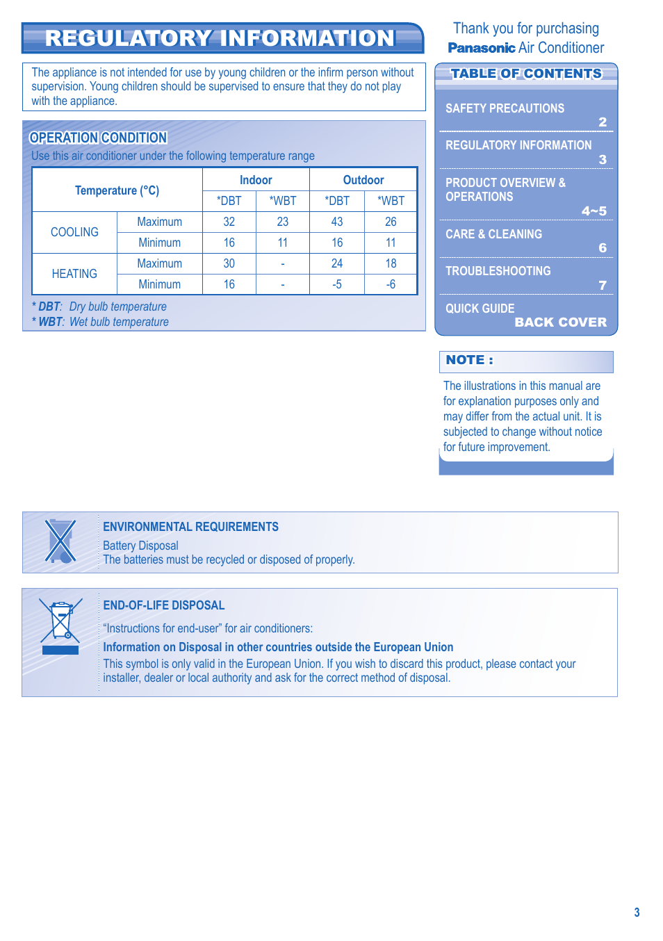 Regulatory information regulatory information | Panasonic CU-E21GKR User Manual | Page 3 / 8