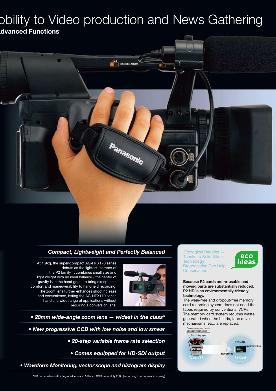 Compact, lightweight and perfectly balanced | Panasonic AG-HPX173 User Manual | Page 3 / 16