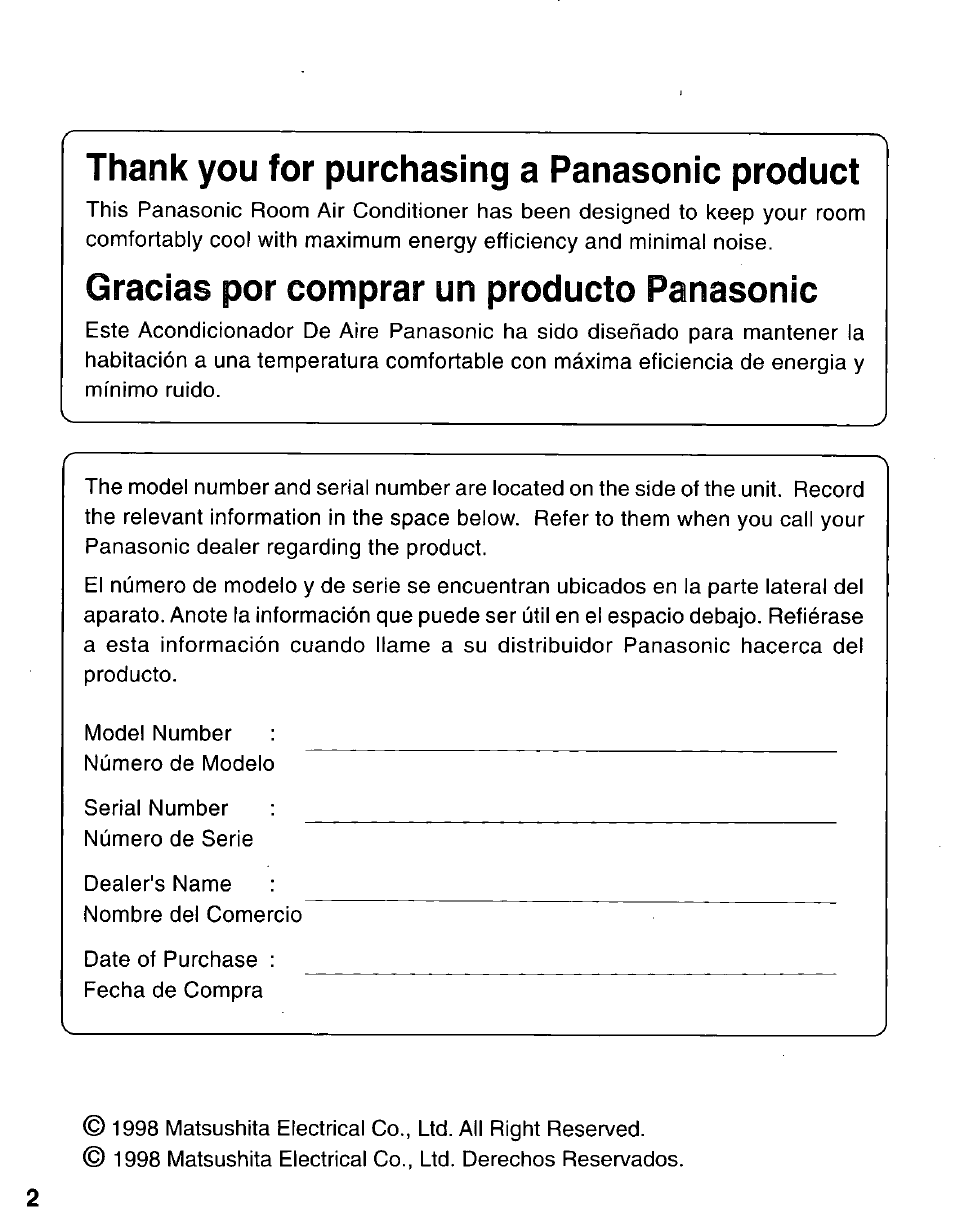 Gracias por comprar un producto panasonic | Panasonic CW-C101MU User Manual | Page 2 / 24