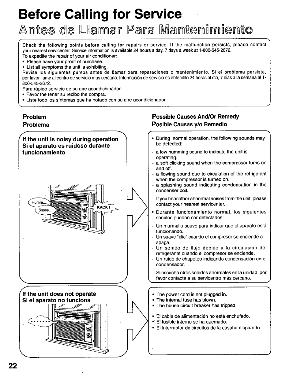 Before calling for service, Before calling for service -23, Llamar fan uteri bm sent | Panasonic CW-C101MU User Manual | Page 22 / 24