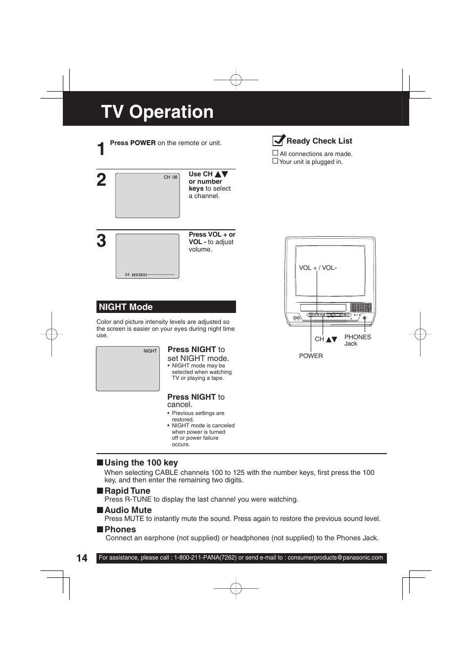 Tv operation | Panasonic PV C1343 User Manual | Page 14 / 40