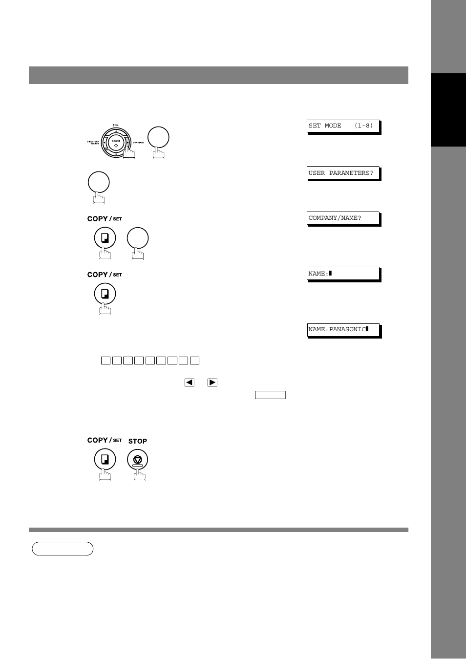 Setting your logo (name/company), User parameters | Panasonic UF-490 User Manual | Page 23 / 120