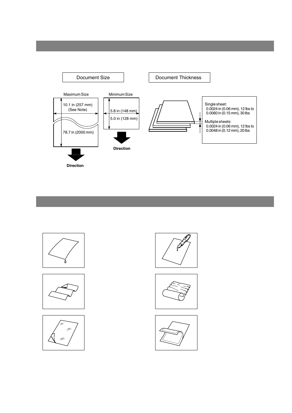 Basic operations, Loading documents, Documents you can send | Documents you cannot send, Documents you can send documents you cannot send, Document size, Document thickness | Panasonic UF-490 User Manual | Page 36 / 120