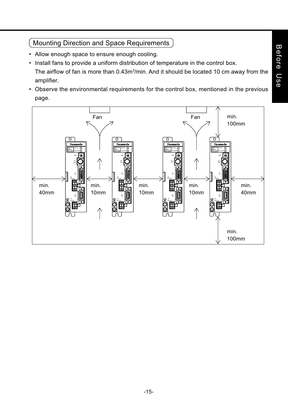 Before u se, Mounting direction and space requirements | Panasonic MDDDT5540 User Manual | Page 15 / 133