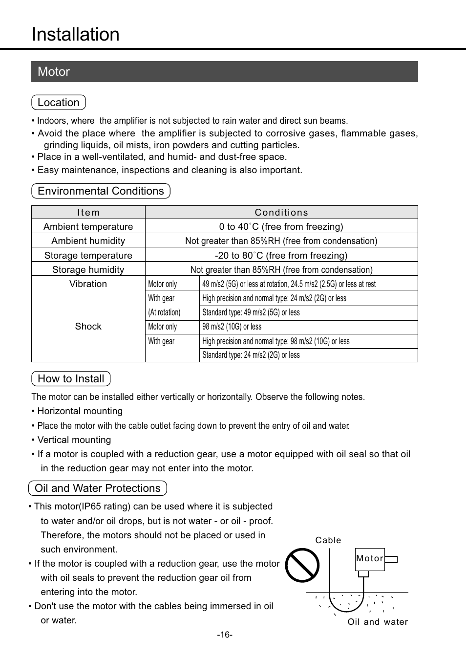 Motor, Motor ••••••••••••••••••••••••••••••••••••••••• 16, Installation | Panasonic MDDDT5540 User Manual | Page 16 / 133