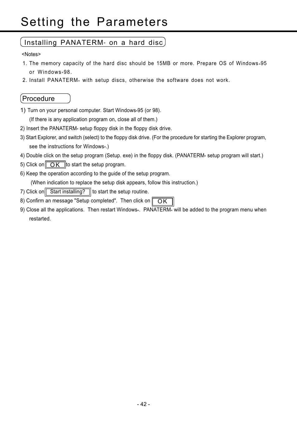 Setting the parameters | Panasonic MDDDT5540 User Manual | Page 42 / 133