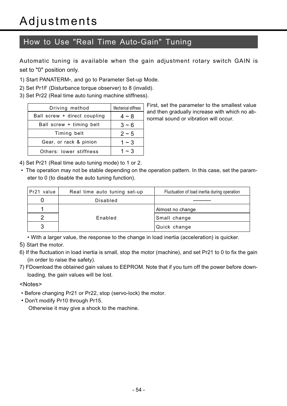 How to use "real time auto-gain" tuning, How to use "real time, Auto-gain" tuning •••••••••••••••• 54 | Panasonic MDDDT5540 User Manual | Page 54 / 133