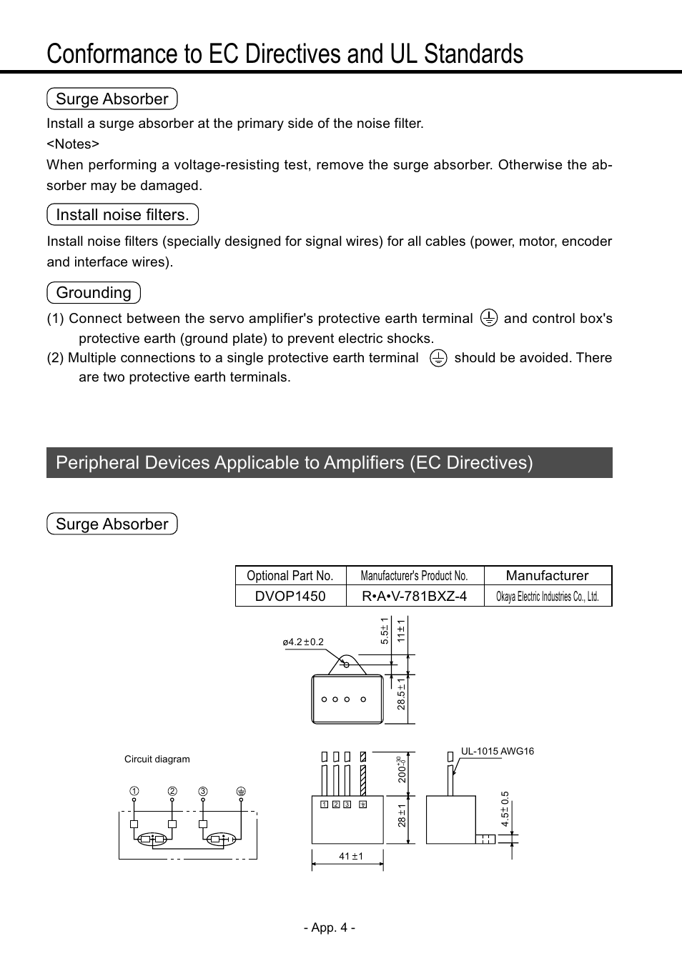 Conformance to ec directives and ul standards, Install noise filters, Grounding | Surge absorber | Panasonic MDDDT5540 User Manual | Page 78 / 133