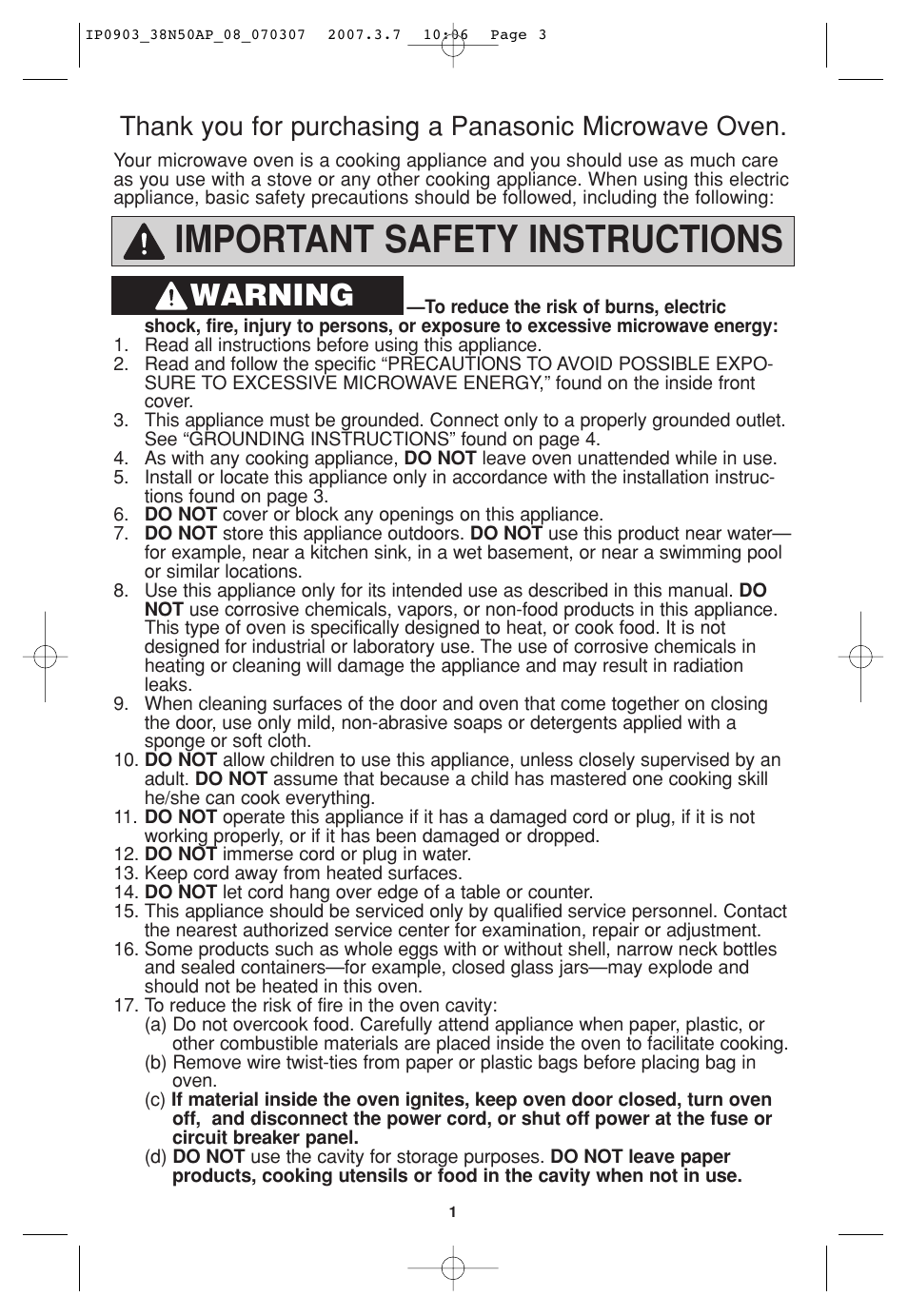 Safety information, Important safety instructions, Warning | Panasonic SN977 User Manual | Page 3 / 30