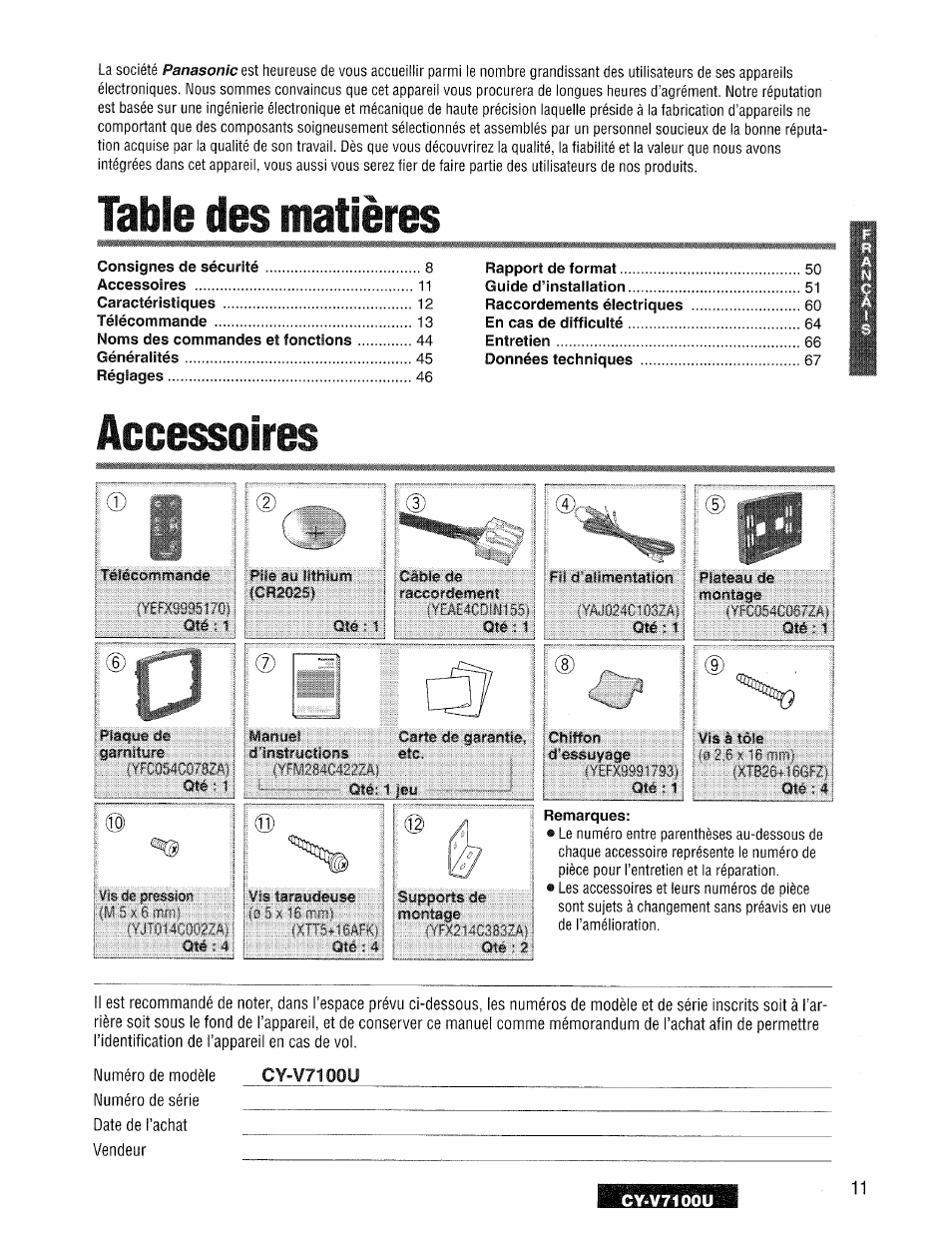 Panasonic CY-V7100U User Manual | Page 11 / 92