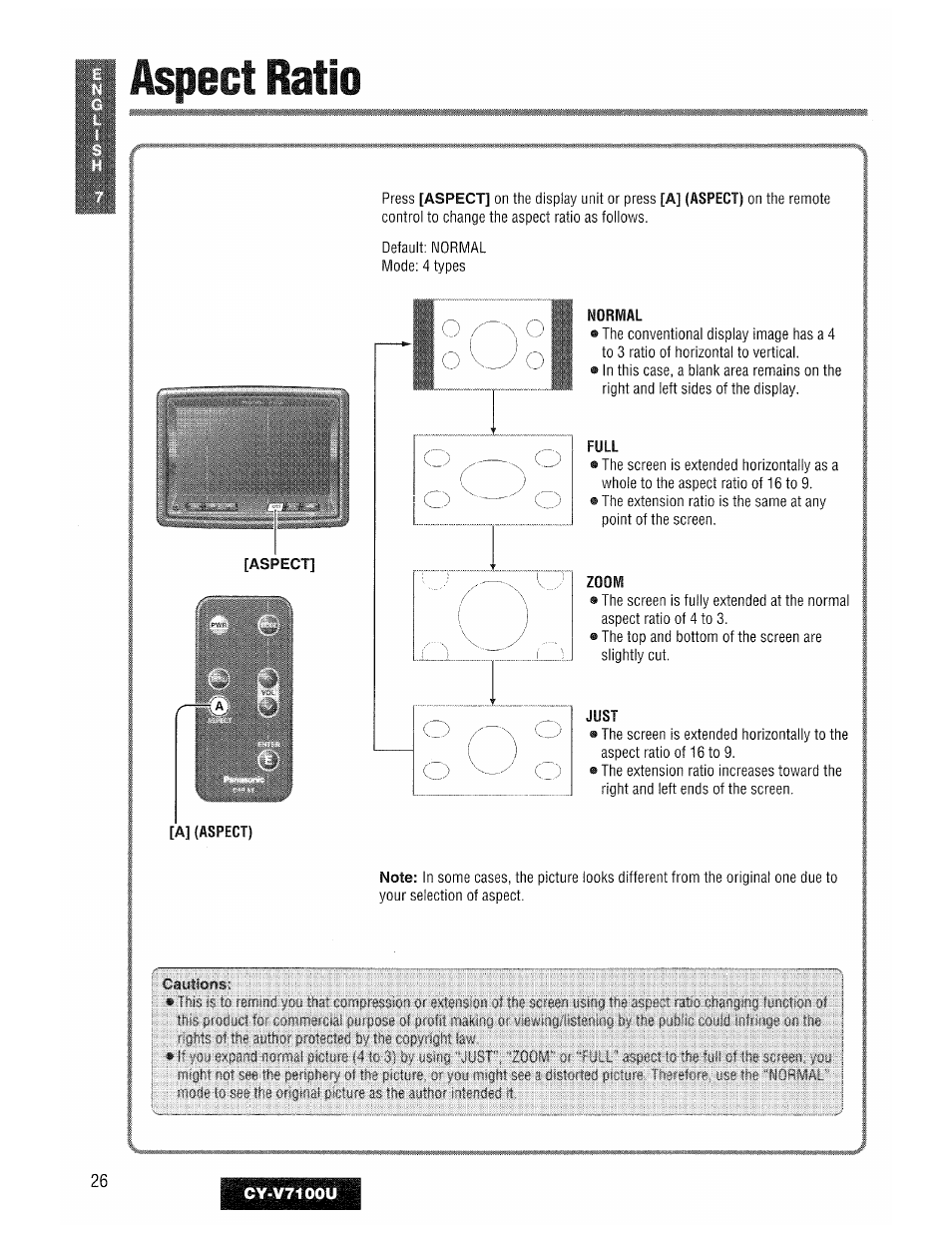 Aspect ratio | Panasonic CY-V7100U User Manual | Page 26 / 92