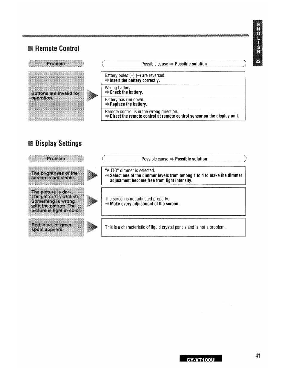 Display settings | Panasonic CY-V7100U User Manual | Page 41 / 92