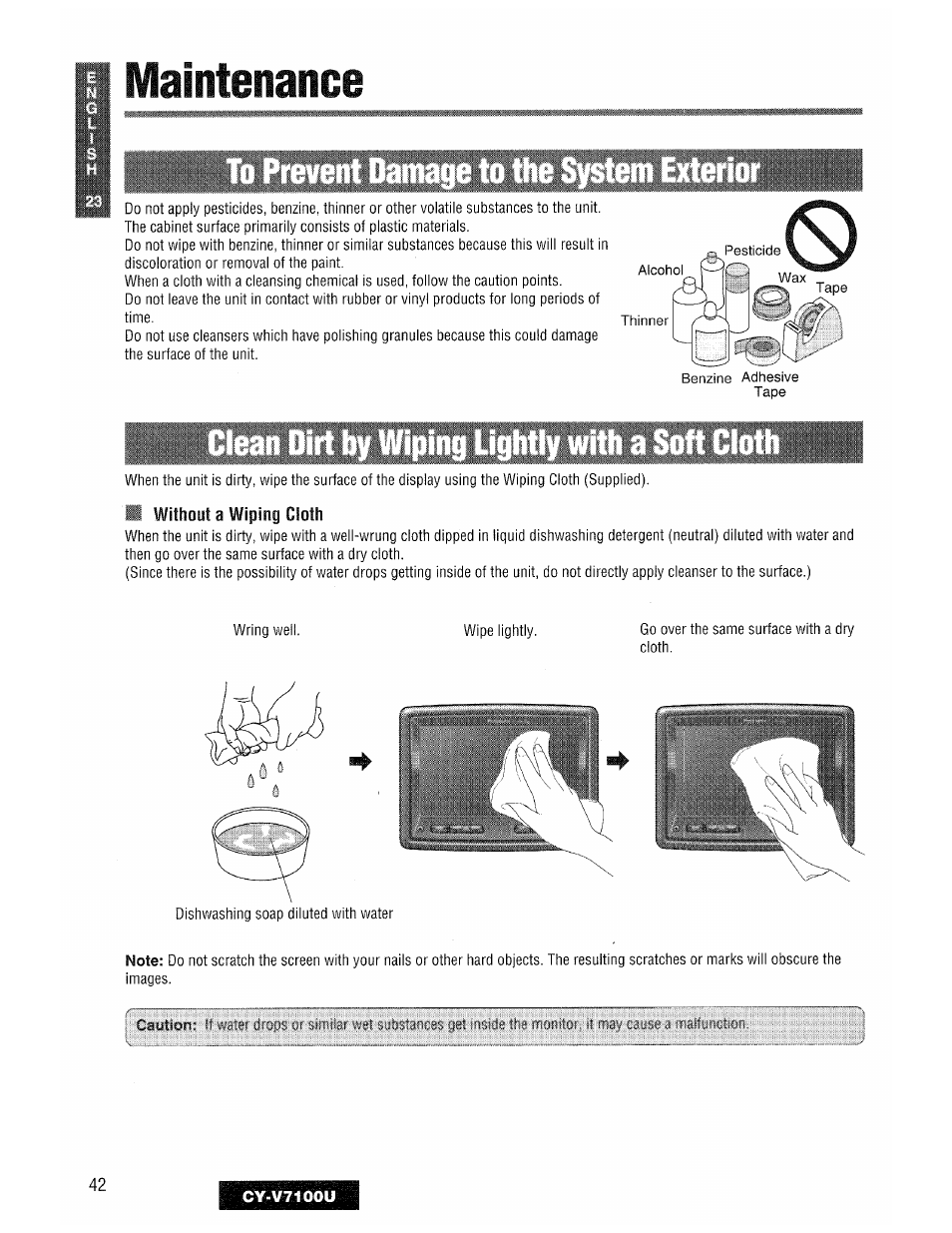 Maintenance, M without a wiping cloth | Panasonic CY-V7100U User Manual | Page 42 / 92