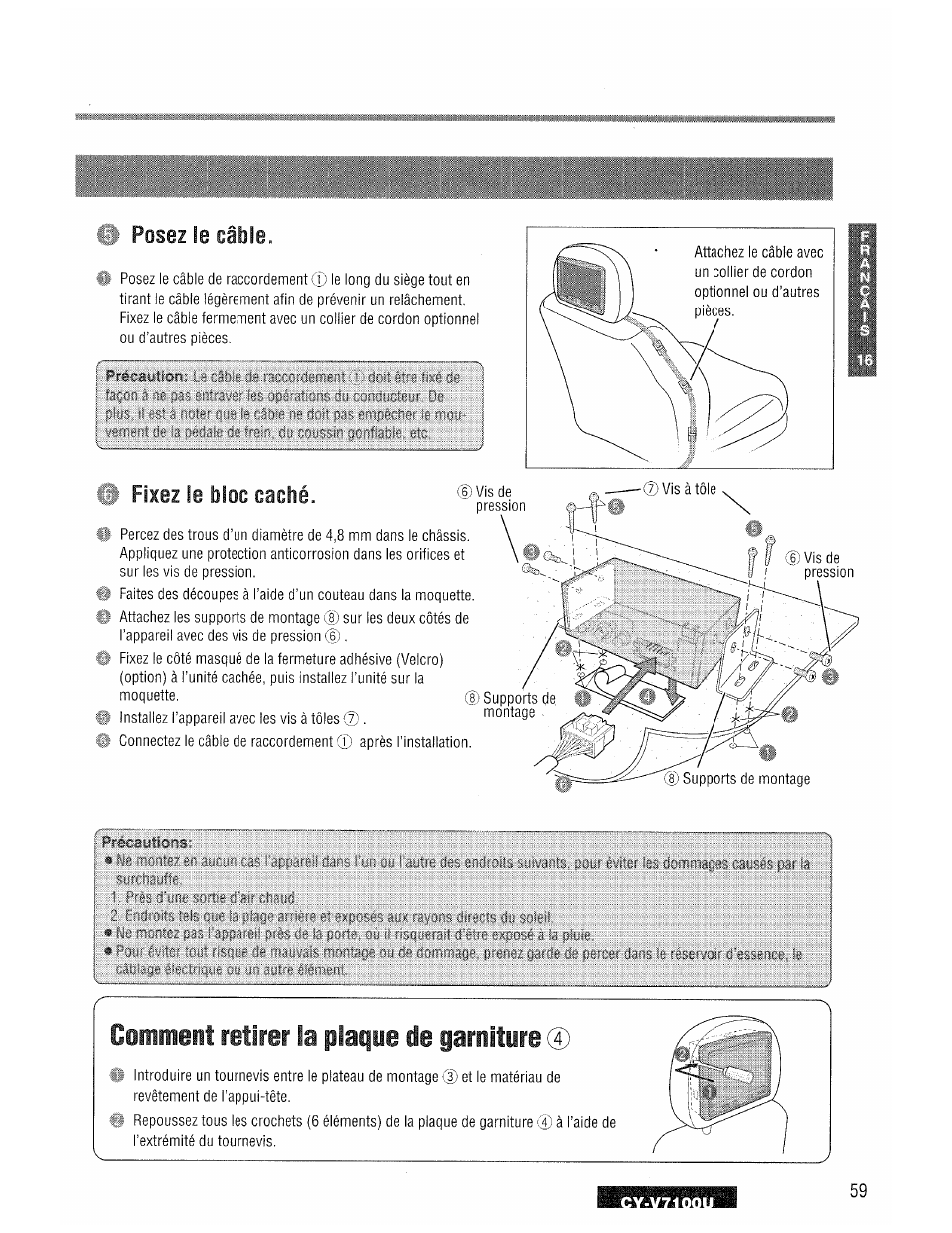 Plaque, Comment, Garniture | Retirer la | Panasonic CY-V7100U User Manual | Page 59 / 92