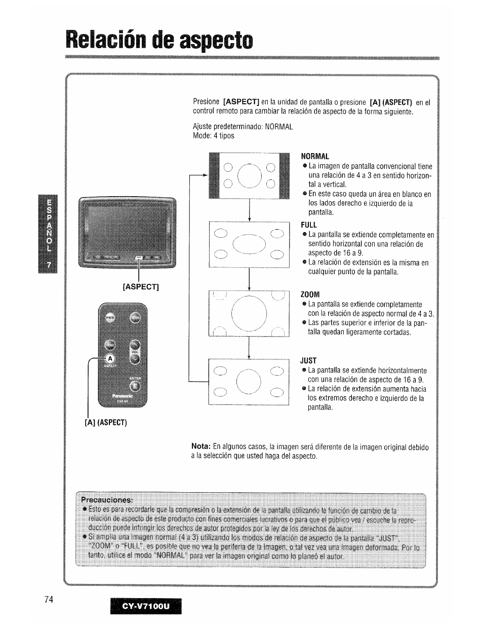 Relación de aspecto, O c) | Panasonic CY-V7100U User Manual | Page 74 / 92