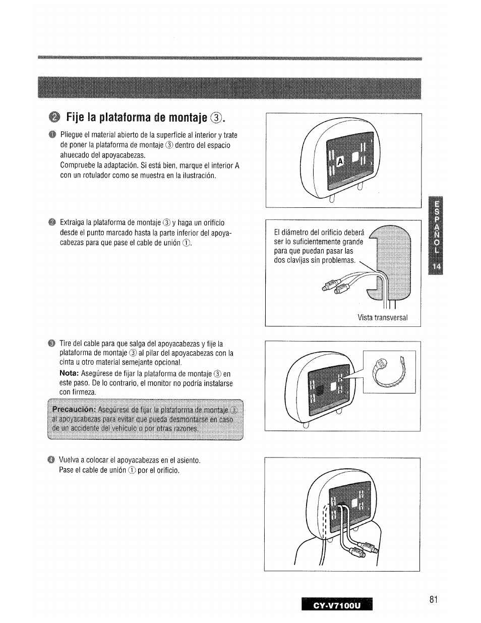 Fije la plataforma de montaje | Panasonic CY-V7100U User Manual | Page 81 / 92