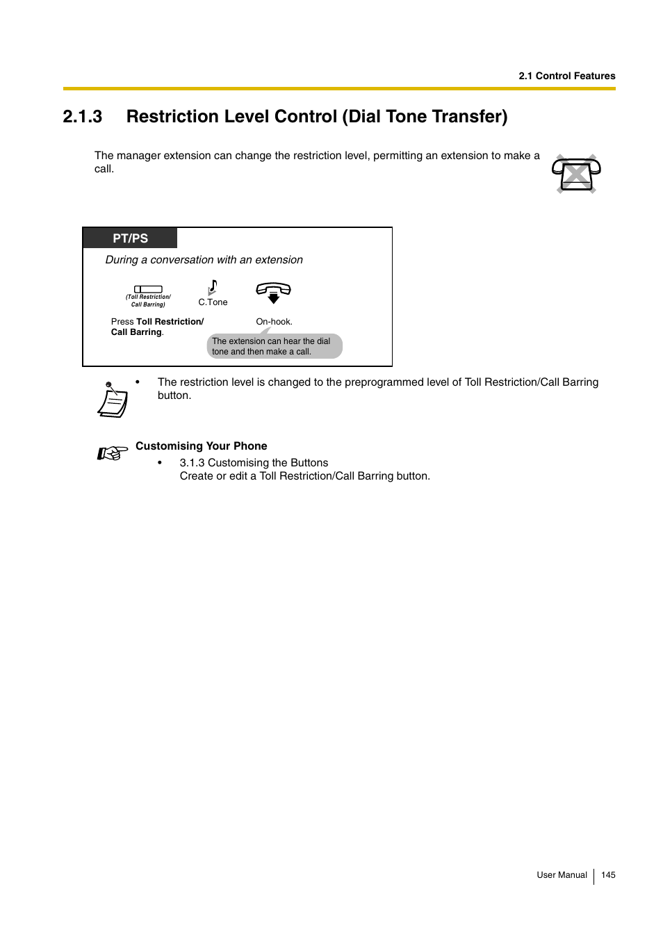 3 restriction level control (dial tone transfer) | Panasonic KX-TDA30 User Manual | Page 145 / 214