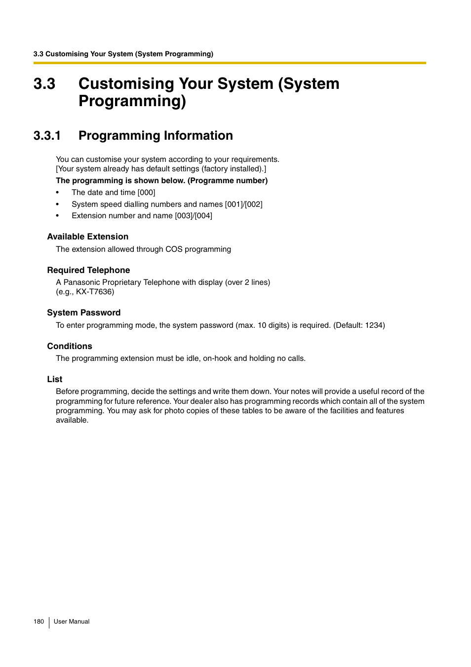 3 customising your system (system programming), 1 programming information | Panasonic KX-TDA30 User Manual | Page 180 / 214