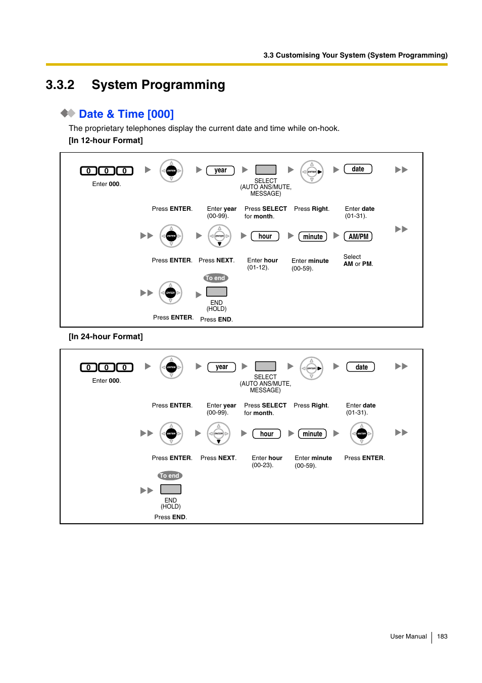 2 system programming, Date & time [000 | Panasonic KX-TDA30 User Manual | Page 183 / 214