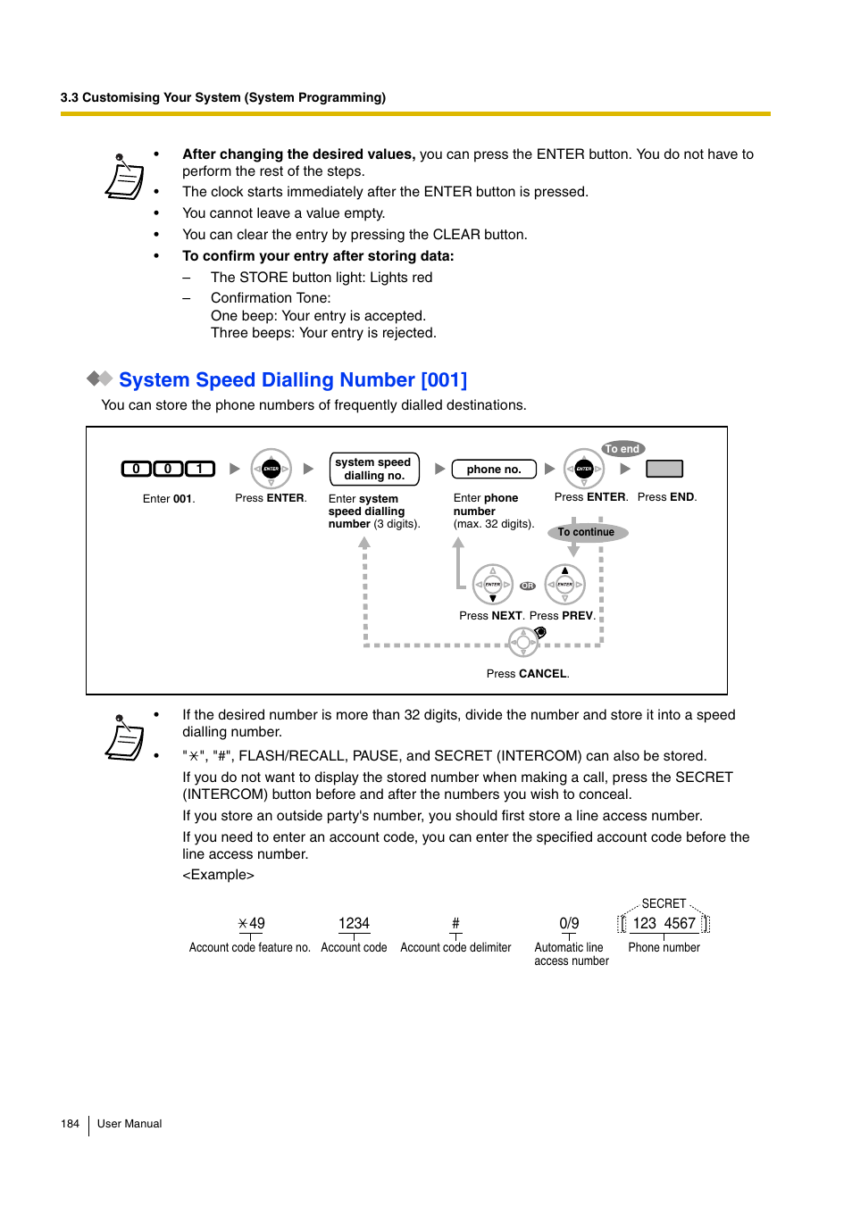 System speed dialling number [001 | Panasonic KX-TDA30 User Manual | Page 184 / 214