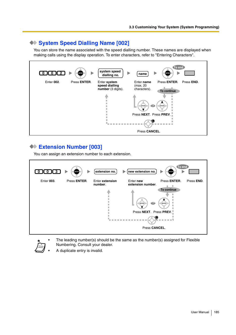System speed dialling name [002, Extension number [003 | Panasonic KX-TDA30 User Manual | Page 185 / 214
