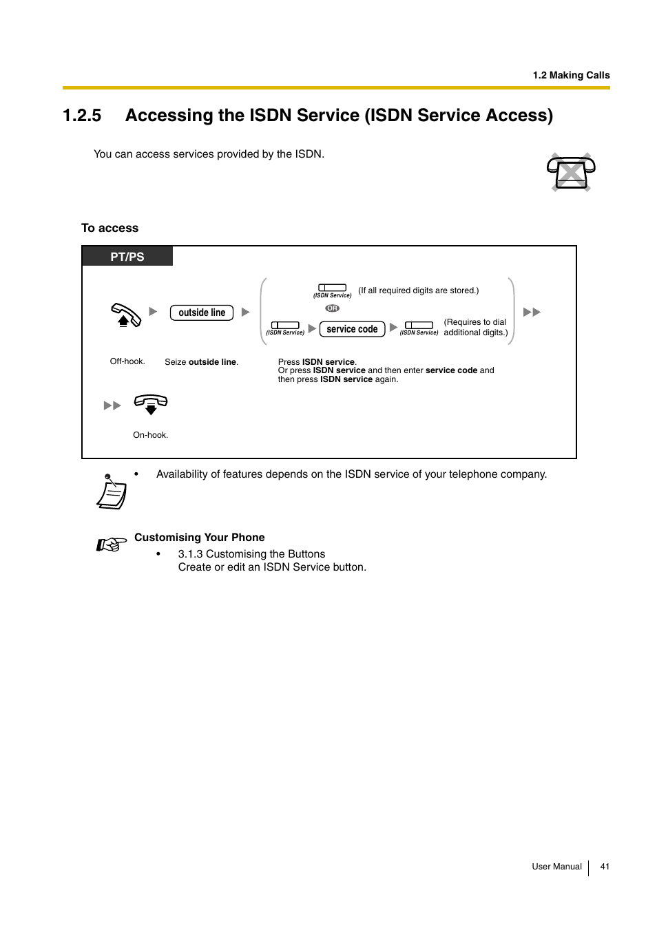 5 accessing the isdn service (isdn service access) | Panasonic KX-TDA30 User Manual | Page 41 / 214