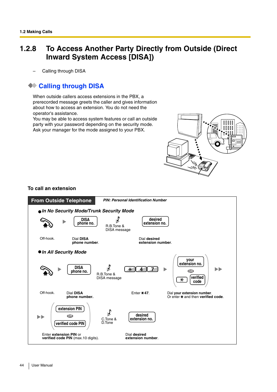 Calling through disa | Panasonic KX-TDA30 User Manual | Page 44 / 214