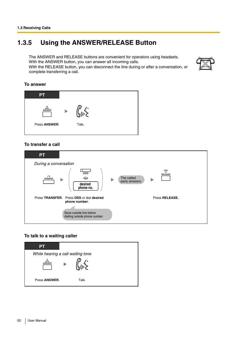 5 using the answer/release button | Panasonic KX-TDA30 User Manual | Page 52 / 214