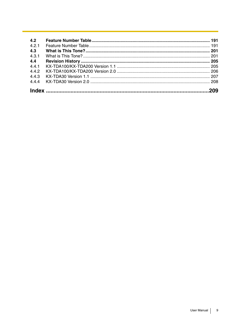 Index 209, Index | Panasonic KX-TDA30 User Manual | Page 9 / 214