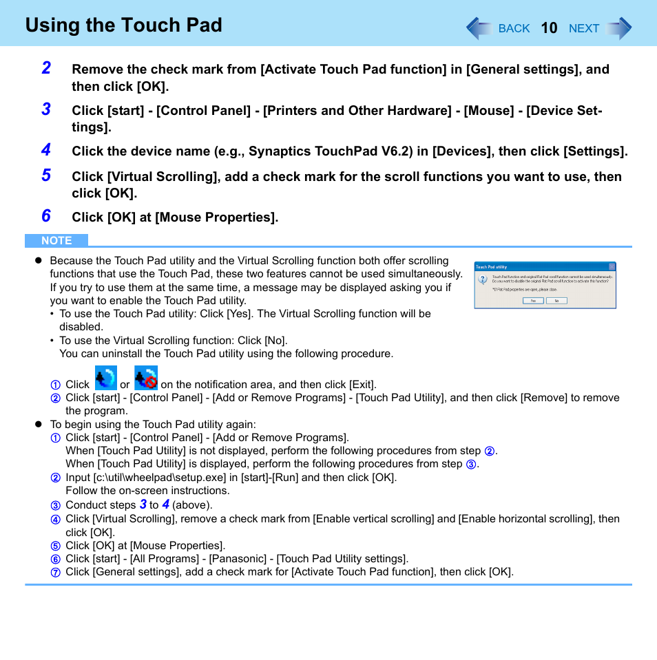 Using the touch pad | Panasonic CF-W8 User Manual | Page 10 / 140
