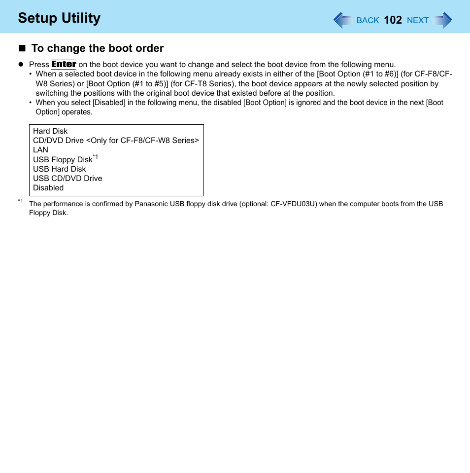 Setup utility | Panasonic CF-W8 User Manual | Page 102 / 140