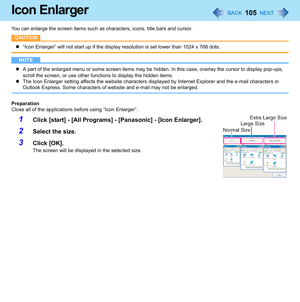 Icon enlarger | Panasonic CF-W8 User Manual | Page 105 / 140