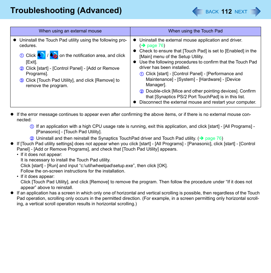 Troubleshooting (advanced) | Panasonic CF-W8 User Manual | Page 112 / 140