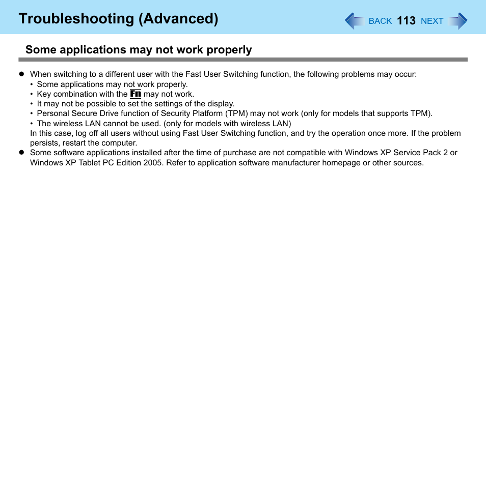 Troubleshooting (advanced) | Panasonic CF-W8 User Manual | Page 113 / 140