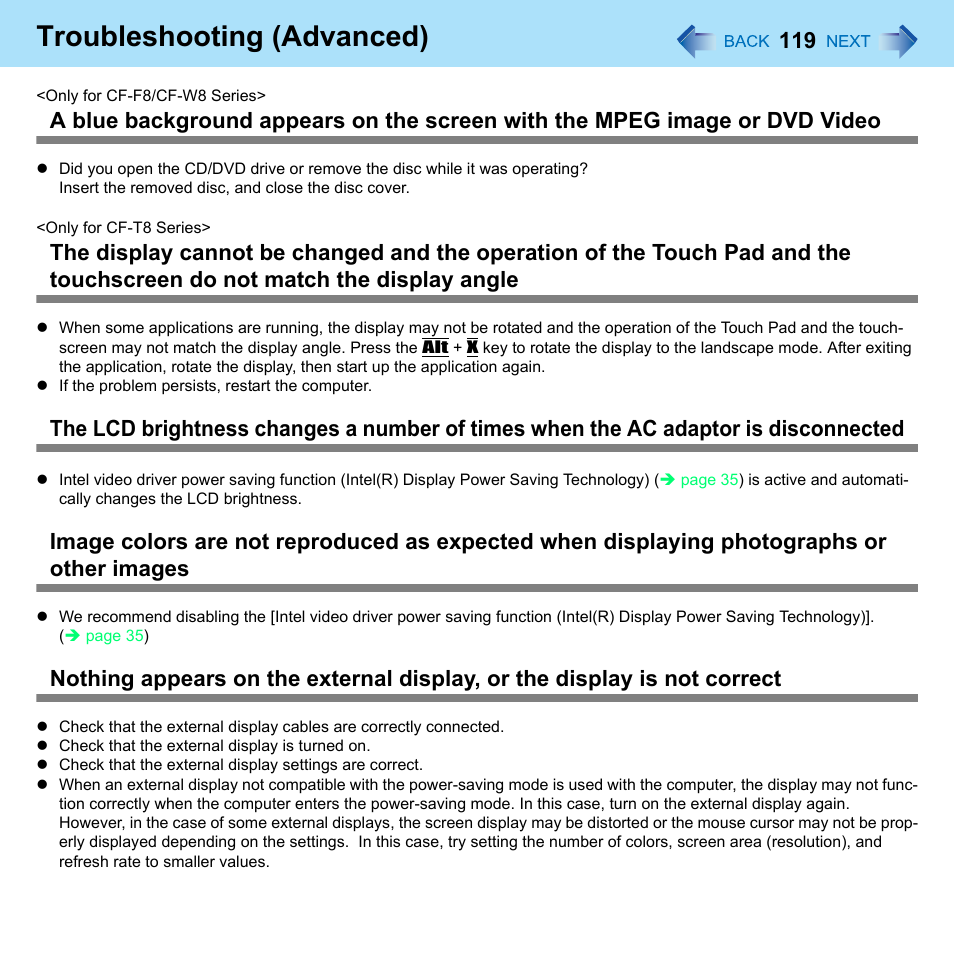 Troubleshooting (advanced) | Panasonic CF-W8 User Manual | Page 119 / 140