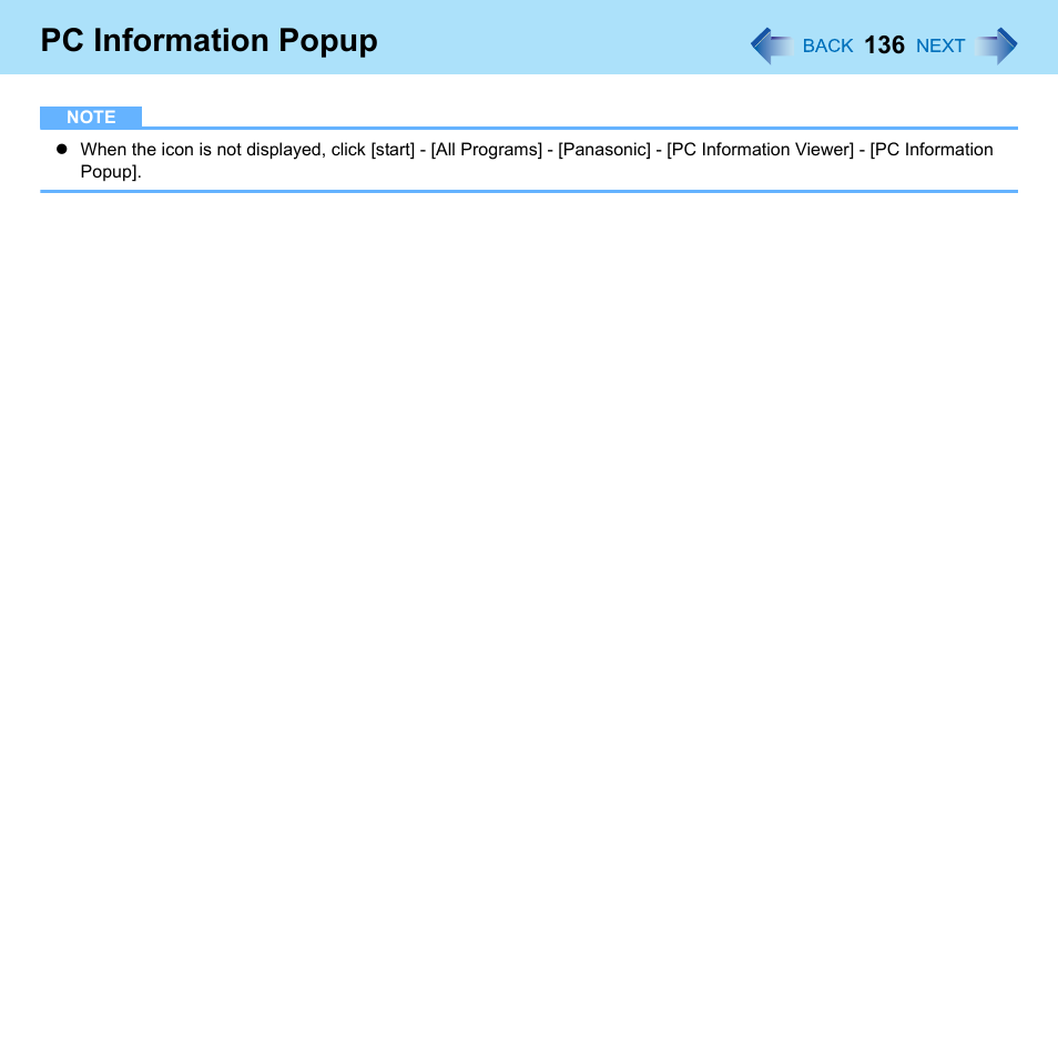 Pc information popup | Panasonic CF-W8 User Manual | Page 136 / 140