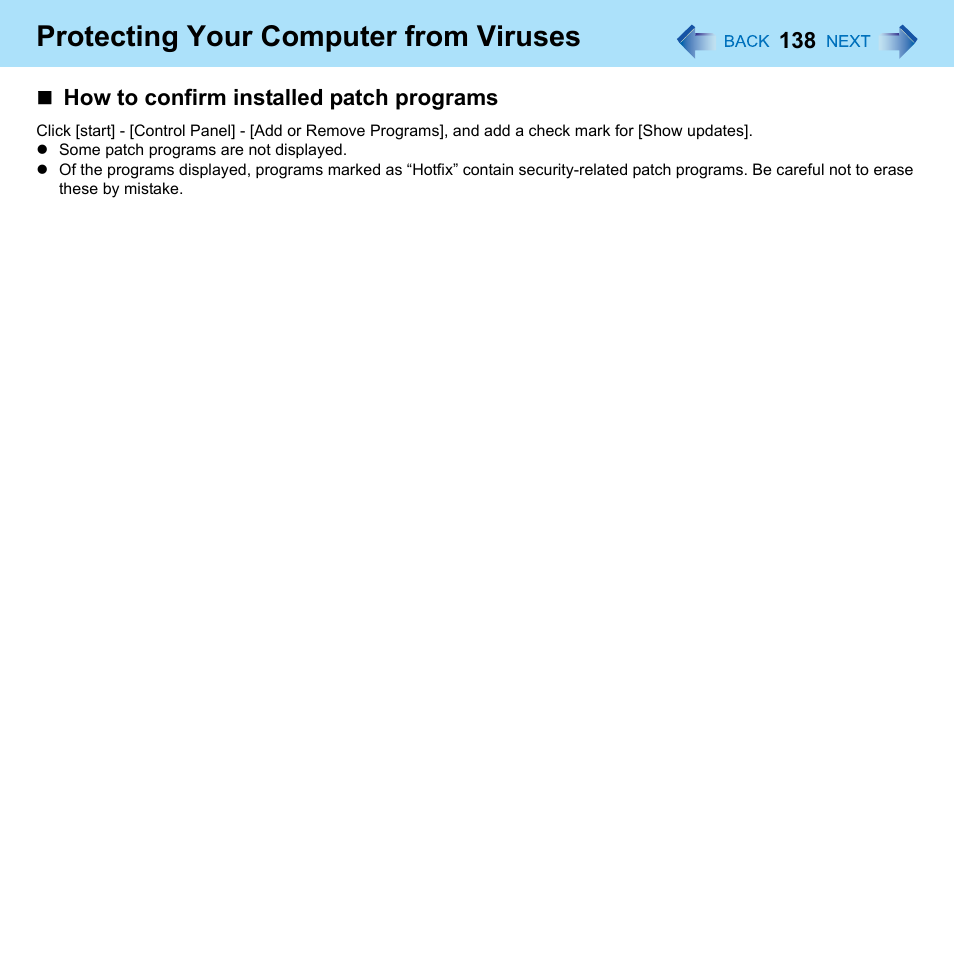 Protecting your computer from viruses | Panasonic CF-W8 User Manual | Page 138 / 140