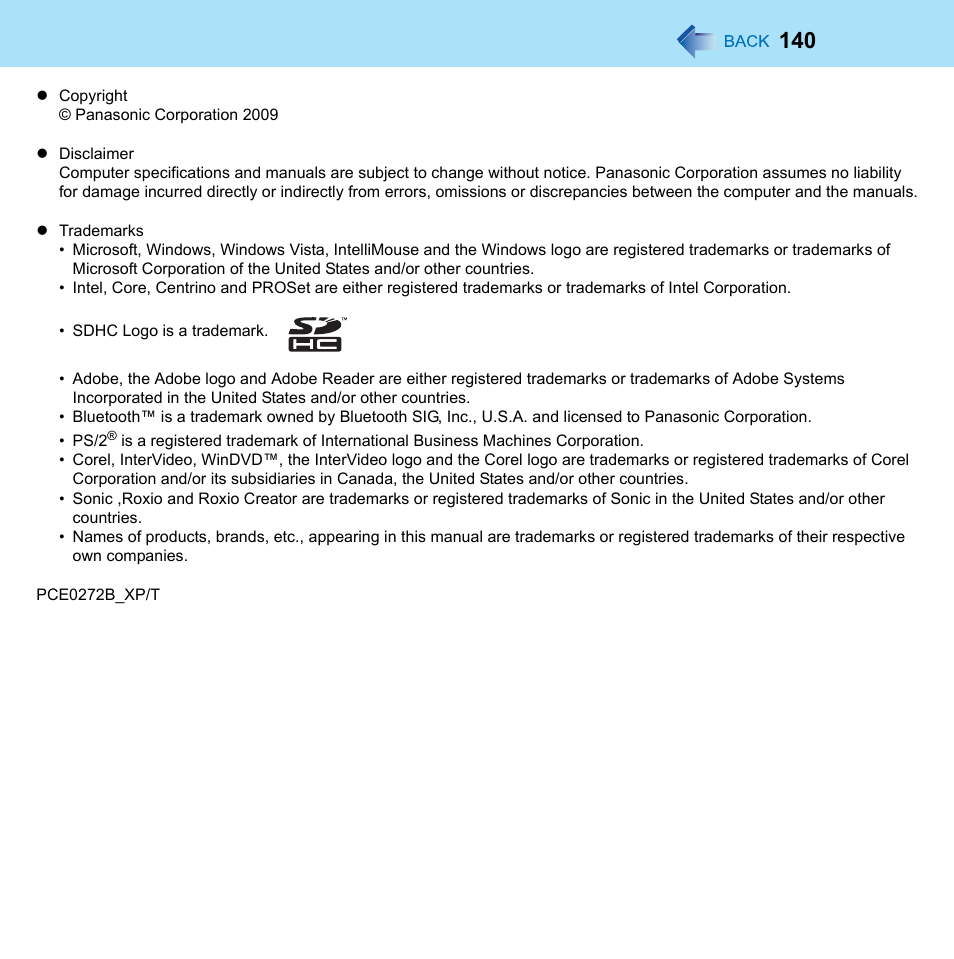 Panasonic CF-W8 User Manual | Page 140 / 140