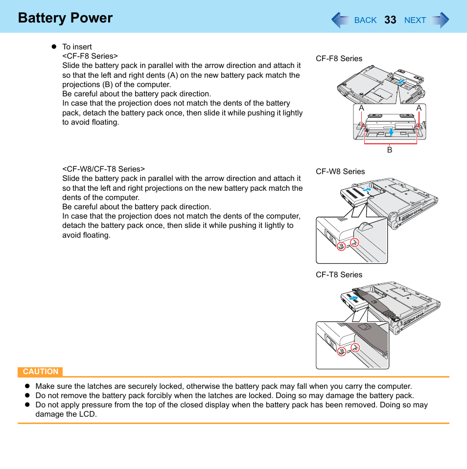 Battery power | Panasonic CF-W8 User Manual | Page 33 / 140