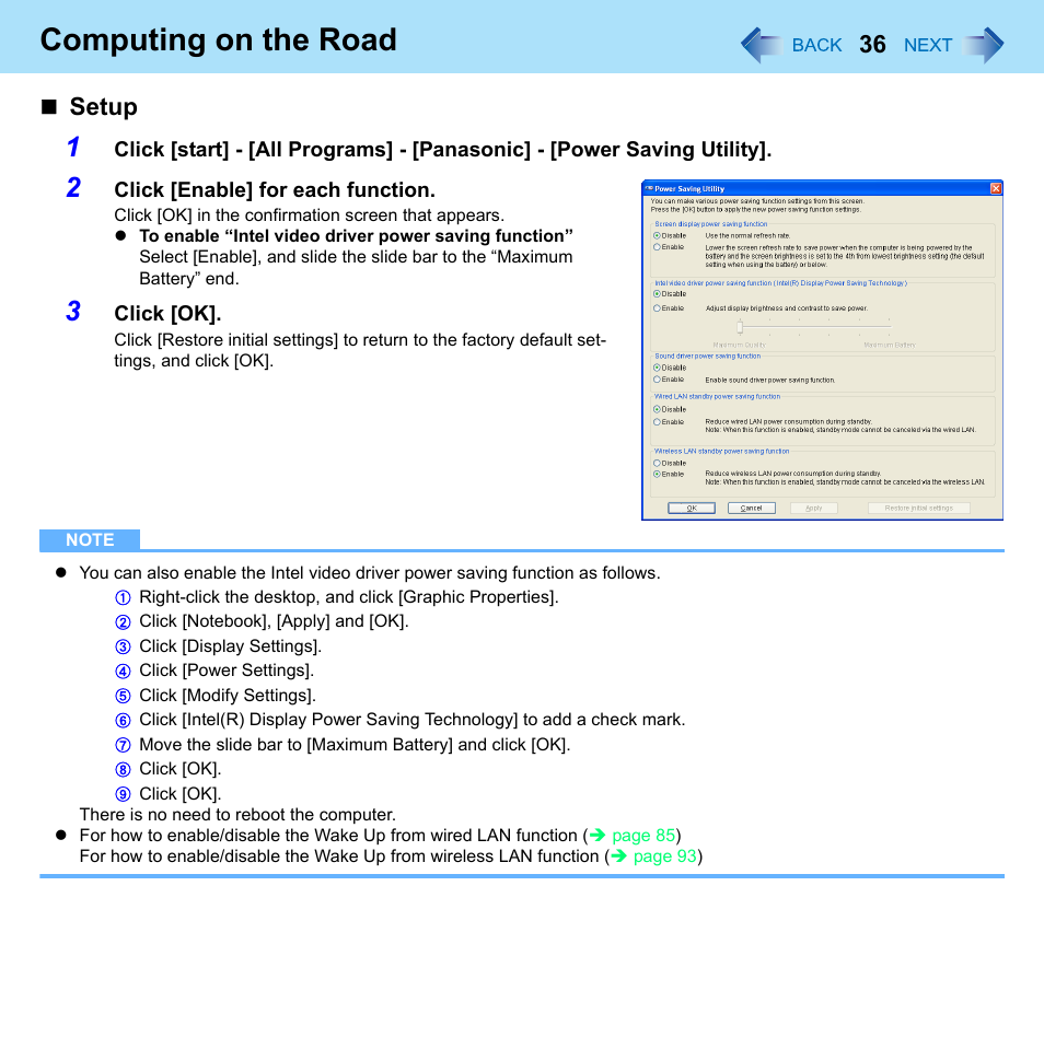 Computing on the road, Setup | Panasonic CF-W8 User Manual | Page 36 / 140