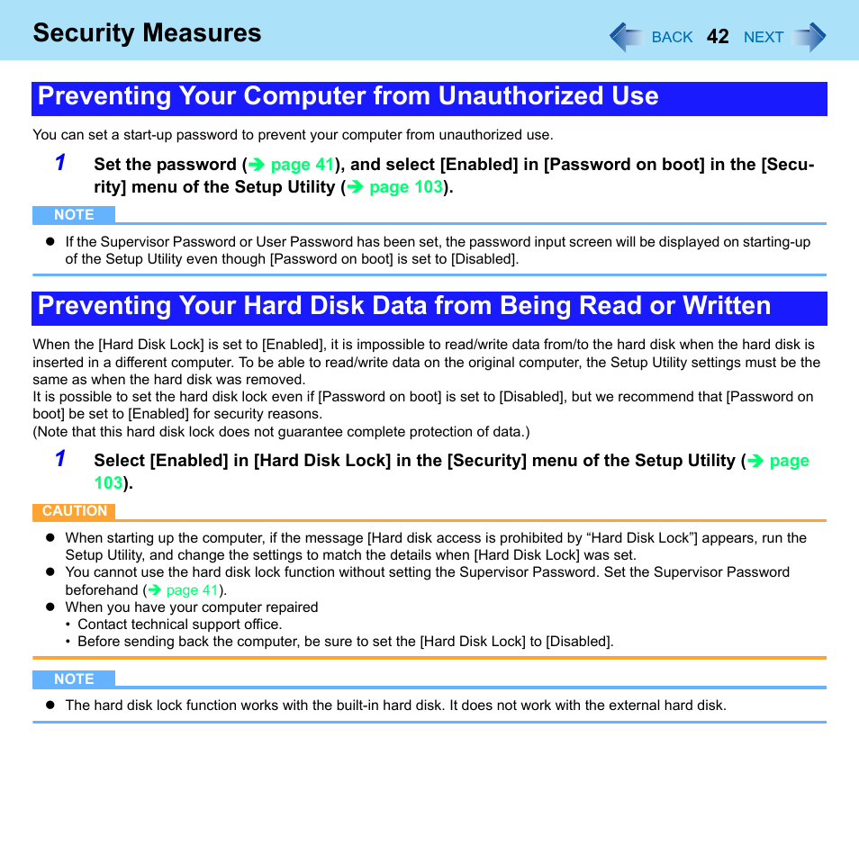 Security measures | Panasonic CF-W8 User Manual | Page 42 / 140