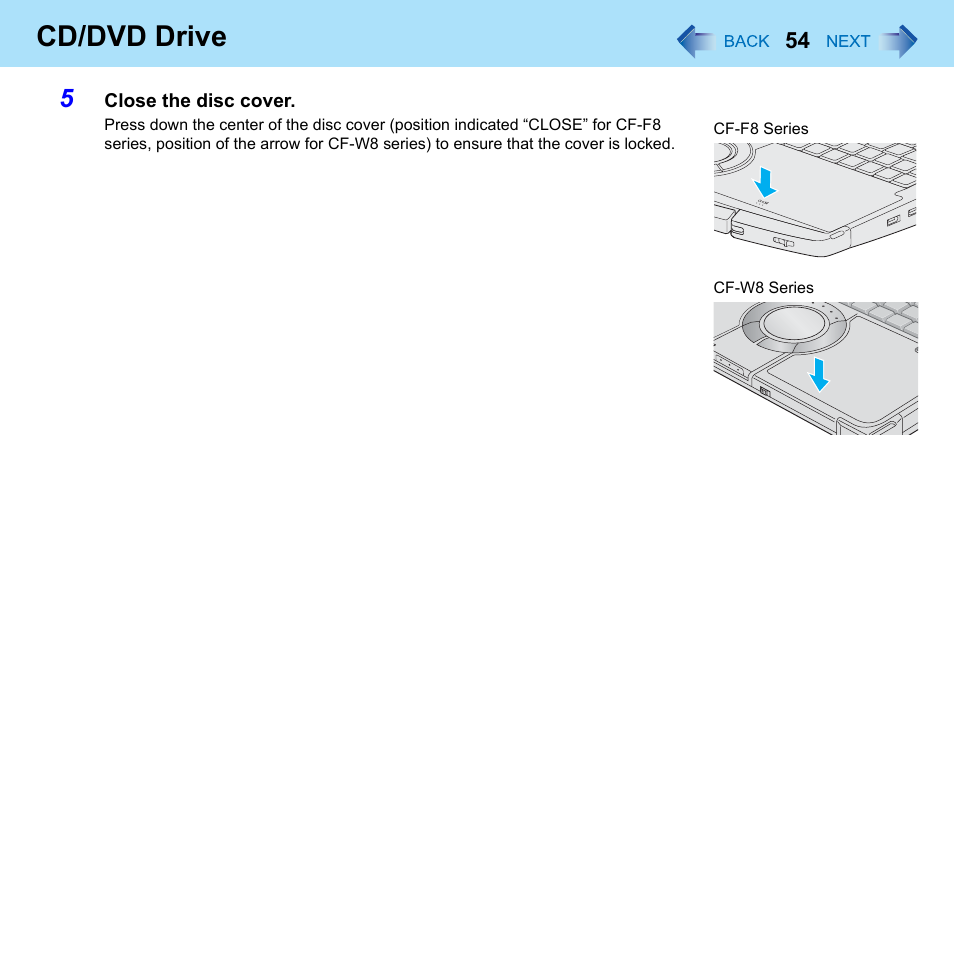 Cd/dvd drive | Panasonic CF-W8 User Manual | Page 54 / 140