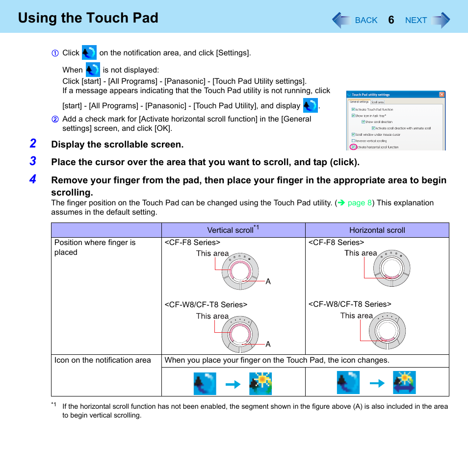 Using the touch pad | Panasonic CF-W8 User Manual | Page 6 / 140