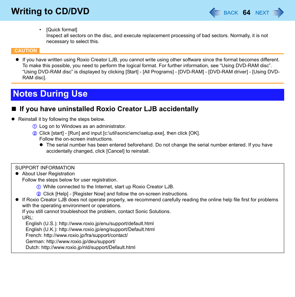 Writing to cd/dvd | Panasonic CF-W8 User Manual | Page 64 / 140